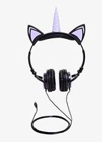 Gabba Goods Premium LED Light Up in The Dark Unicorn Over The Ear Comfort Padded Stereo Headphones with AUX Cable | Earphone Gift - Black