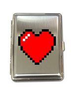 8-Bit Heart Video Game - Metal Kings Size Cigarette Case Holder Brushed Chrome Slim 16 Cigs Design Spring - Birthday, Bachelor, Party, Weddings, Gift