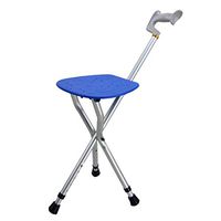 Cane Seat Old People Folding Adjustable Height Walking Chair Stool Capacity Combo Three-Legged Stick Safety Load-Bearing 400 lbs Function Aids Massage Travel Aid Aluminum Alloy Walker