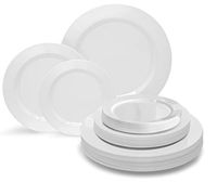 " OCCASIONS" 180pcs Pack 60 Guest Wedding Party Disposable Plastic Plate Set-60x9'' Luncheon + 60x7.5" Appetizer/Salad + 60x6.25'' Dessert plates - (Plain White)