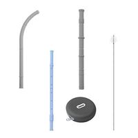 Reuseable silicone collapsible straws-3 pack protable drinking straw with carrying case and cleaning brush BPA free