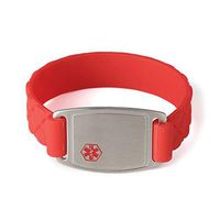 BAIYI Silicone Medical Alert ID Bracelets Red for Women 7.5 inch (Free Engraving)