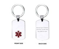 VNOX Free Engraving-Red Medical Alert ID Stainless Steel Dog Tag Keychain Keyring for Men Women