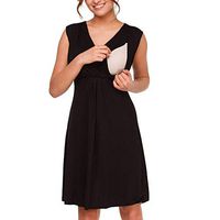 HimTak Women Maternity Sleeveless Comfy Layered Nursing Dress for Breastfeeding(Black,Bust: 98cm/38.58'')