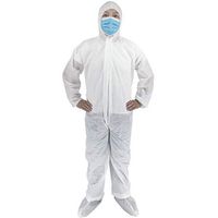 vmree Disposable Elastic Wrist, Bootie and Hood Coverall Suit, Protective Isolation Clothing with Elastic Cuffs (Medium, White)