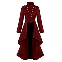 Kiminana Women's Button Lace Steampunk Vintage Button Long Tail Long Trench Coat Jacket Thin Outwear Jacket Red
