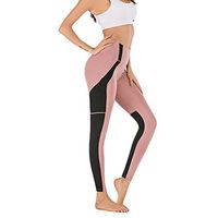 Sayhi Women's Stitching Color Sports Pants Mobile Phone Pocket Nine-Minute Pants High Waisted Leggings (Pink,XL)