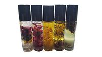 5 Piece, Botanical Infused Flower & Crystals 10mL Glass Roller Bottle Oils, rose lavender rose quartz calendula