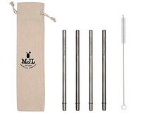 Medium Safer Rounded End Stainless Steel Metal Straws for Pint Mason Jars, Medium Cups, or Pint Glasses (4 Pack + Cleaning Brush + Bag)