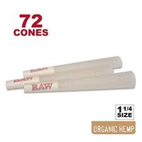RAW 72 Organic 1 1/4 Cones - Sturdy W Gallery Box - Pure Hemp 1.25 84mm Pre-Rolled Cones - 26mm Filter Tips - Natural Unbleached Unrefined Rolling Papers - 64 + Bonus Pack