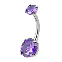 316lL Surgical Steel Crystal Navel Belly Ring Button Bar Body Piercing 14G Lady (Color - Purple)