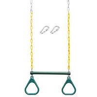 Erwazi Heavy Duty Trapeze Swing Bar, Trapeze Swing Bar Rings 18" Trapeze Swing Bar Rings 48" Heavy Duty Chain Swing Set Accessories & Locking Carabiners (Green)