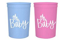 Oh Baby! Set of 12 Gender Reveal Party Cups, 6 Soft Pink and 6 Soft Blue 16oz Stadium Cups, Perfect Baby Shower FavorsTeam Boy and Team Girl Gender Reveal or Baby Shower Decoration