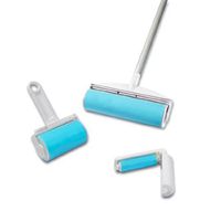 3 Piece Deluxe Schticky Reusable Lint Roller Set with Extendable Stainless Steel Pole