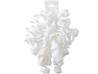 Pack Of 12, Solid White High Gloss Curly Gift Bows 12 Strands on Hang Tab Made In USA