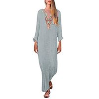 LISTHA Henley V Neck Maxi Dresses Women Long Sleeve Cotton Linen Baggy Dress