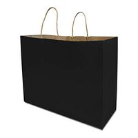 16x6x12x6" - Black Kraft Paper Bags with Reinforced Patch Paper Twist Handles for Birthday Parties, Restaurant Take-Outs, Shopping, Merchandise, Party, Retail, Gift Bags (100)