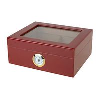 Quality Importers Desktop Humidor, Capri, with Tempered Glasstop, Cedar Divider, and Brass Ring Glass Hygrometer, Holds 25 to 50 Cigars, Red