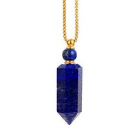 SUKIBOHO Art Natural Healing Stone Essential Oil Diffuser Perfume Bottle Pendant Necklace Hexagonal (Lapis Lazuli Gold)