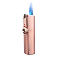 Jet Torch Lighter Cigar Lighter Triple Jet Flame Refillable Butane Lighter Gas Fluid Wheel Lighter with Punch,Golden