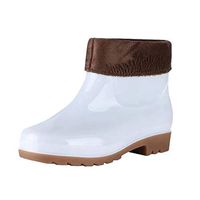 Goldweather Women's Warm Fur Waterproof Rain Boots Anti Slip Rubber Round Toe Ankle Chelsea Booties(White,9.5)