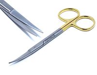 Gold Handle Dissecting Iris Sharp Fine Point Scissors 4.5", Curved, Stainless Steel