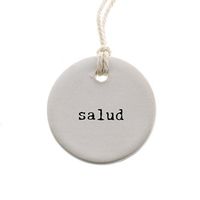 Salud Wine Bottle Tag Label Set 6 | Round Gift Hanger Bar Ceramic