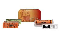 Rare Zig Zag Tin Box, Zig Zag Unbleached 1 1/4 Rolling Paper, Orange 1 1/4, Organic Hemp 1 1/4 Rolling Papers, 78MM Roller, with Hippie Butler Grinder Card- 6 Item Bundle
