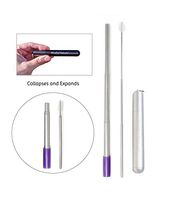Mindful Nature Stainless Steel Collapsible Telescopic Reusable Drinking Straws - with Silicone Guard, Aluminum Case + Cleaning Brush (Silver)