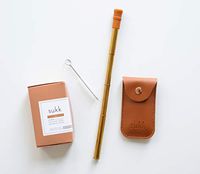 Stainless Steel Straw Extendable Reusable Food Grade. Vegan Leather Carry Case, BPA Free Silicone Tip, Easy Cleaning Brush Included (Clay)