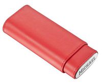 Visol Naturale Red Leather 3-Cigar Case with Free Laser Engraving