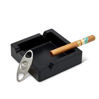 Silicone Cigar Ashtray and Cigar Cutter - Premiere Sharp Cigar Cutter - Gift for Smoking Enthusiast - Outdoor/Indoor - Matte Black - High Temperature - Large 4 Rests - Hidden Home Decor - Eco-Friendly