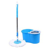 Microfiber Spin Mop and Bucket Floor Cleaning System, Rolling Mop for Corners, Self-Spin and Easy Wringing telescopic spin mop can work on any kind of Surface – 2 Mop Heads included (Blue)