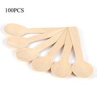 100Pcs Disposable Wooden Ice Cream Spoon Mini Wood Dessert Scoop Party Tableware