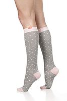 Vim & VIGR Women's 20-30 mmHg Compression Socks: Petite Dots - Heather Grey & Pink (Cotton) (Medium)