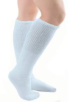 Comfort Finds Diabetic SwellSox - Breathable Cotton Socks - Loose Fitting Comfortable Sock – Non Binding Top Design– Improve Foot Circulation (Light Blue, 12 Pair)