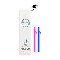 WonderSip One-Click Open Reusable Straw for Easy and Effective Cleaning - 2 PCs Pack (Glitter Pink/Blue, Leaf Junior 6")