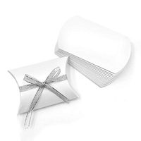Kslong 50Pcs Pillow Candy Box Gift Boxes with Silver Ribbon for Wedding Favors Baby Shower Birthday Party Supplies (White)