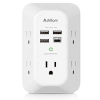 USB Wall Charger Surge Protector 5 Outlet Extender with 4 USB Charging Ports ( 1 USB C Outlet) 3 Sided 1800J Power Strip Multi Plug Outlets Wall Adapter Spaced for Home Travel Office ETL Listed