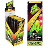 Kingpin Toasted Hemp Wraps with Kingpin Cigar Roller (Perfect Fold Technology) (1 Free Torpedo Cone Tube and Pop Top Container) (Mango Tango (Full Box) (25 Packs=100 Wraps))