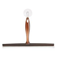 iDesign Zia Plastic and Metal Suction Squeegee with Storage Hook Shower, Window, and Mirror Accessory for Master, Guest, Kid's Bathroom Cleaning, 12" x 7.7", Amber and Bronze