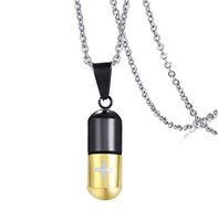 Stainless Steel Pill Capsule Cross Necklace Tube Urn Keepsake Cremation Ashes Memorial Pendant 22 Inch, Silver Black (Black Gold)
