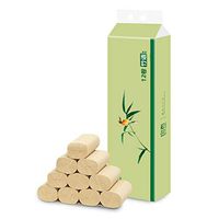 Roll paper Bamboo pulp Natural solid roll toilet paper toilet paper household 12 rolls natural without fragrance four layers thickened biodegradable and renewable