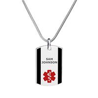 Divoti Deep Custom Laser Engraved Stainless Steel Medical Alert Necklace for Men, Steel Urban Tag Medical ID Necklace, Medical Dog Tag w/Free Engraving Chain 24 in Snake-Red/Black