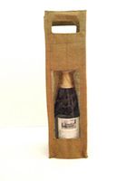 Wine Bag - Jute Bottle Bag Single Sage with enclosed Bamboo Handles (Pack of 6)