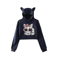 Women Casual Cool Cat Print Long Sleeve Sweatshirt Hooded Pullover Tops Blouse