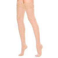 Therafirm Women's Lace-Top Thigh High Stockings - 15-20mmHg Mild Compression Nylons (Natural, Medium)