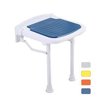 ZHEN GUO Small Folding Shower Seat Wall Mounted, Fold Up Bath Seat Shower Chair with Metal Support Legs for Bathroom, Foldable Shower Bench for The Disabled (Color : Blue, Size : Height 42.5cm)