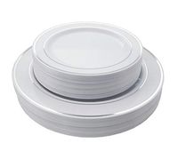 9in. Silver Reflective Line Design Premium Plastic Wedding Plates (40 Pack) China-Like Plastic Plates