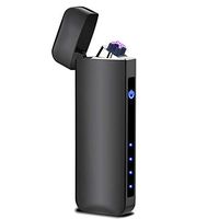 Dual Arc Plasma Lighter Battery Indicator Windproof USB Rechargeable Sleek Design Cool Looking Indoor Outdoor Electric Lighter for Candles Fireworks Incense Campfire Ect. (Black)